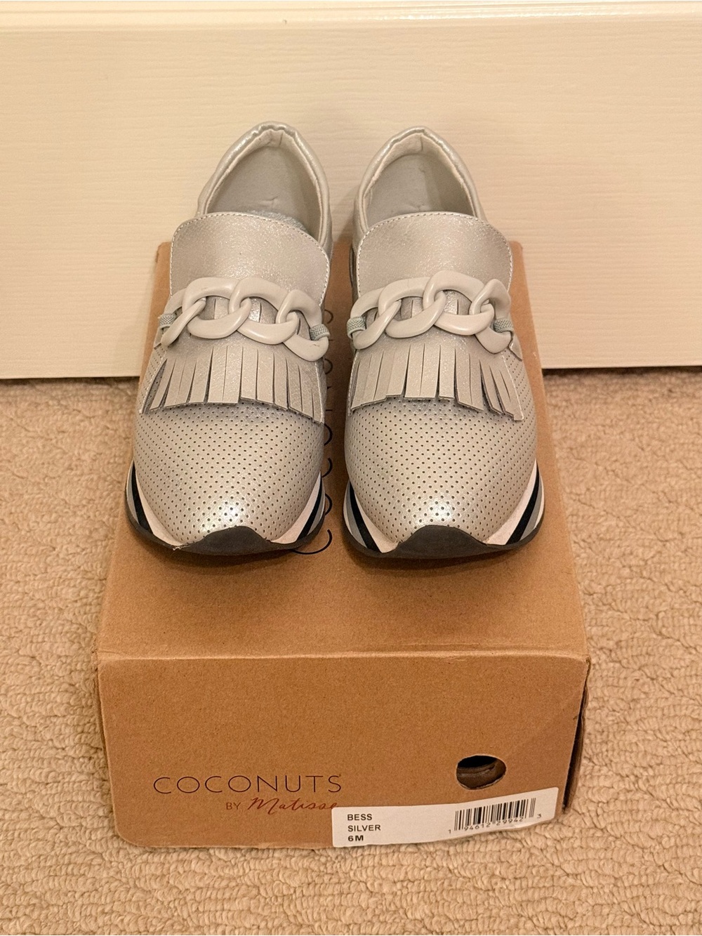COCONUTS BY MATISSE: Silver Perforated Slip-On Sneakers with Fringe. Size: 6 - Picture 3 of 4